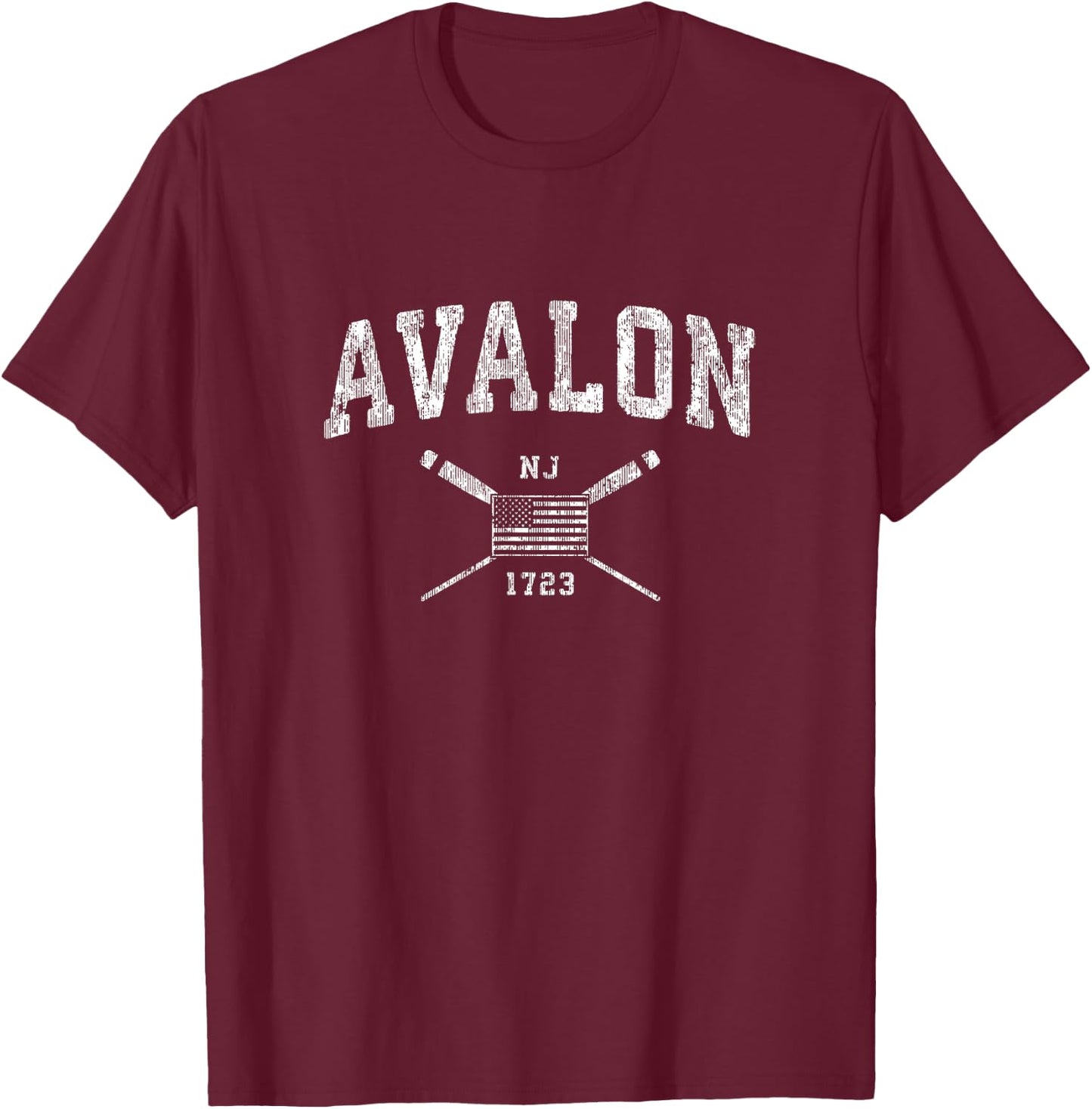 Avalon NJ Nautical Vintage US Flag T-Shirt - T-Shirt | Maroon