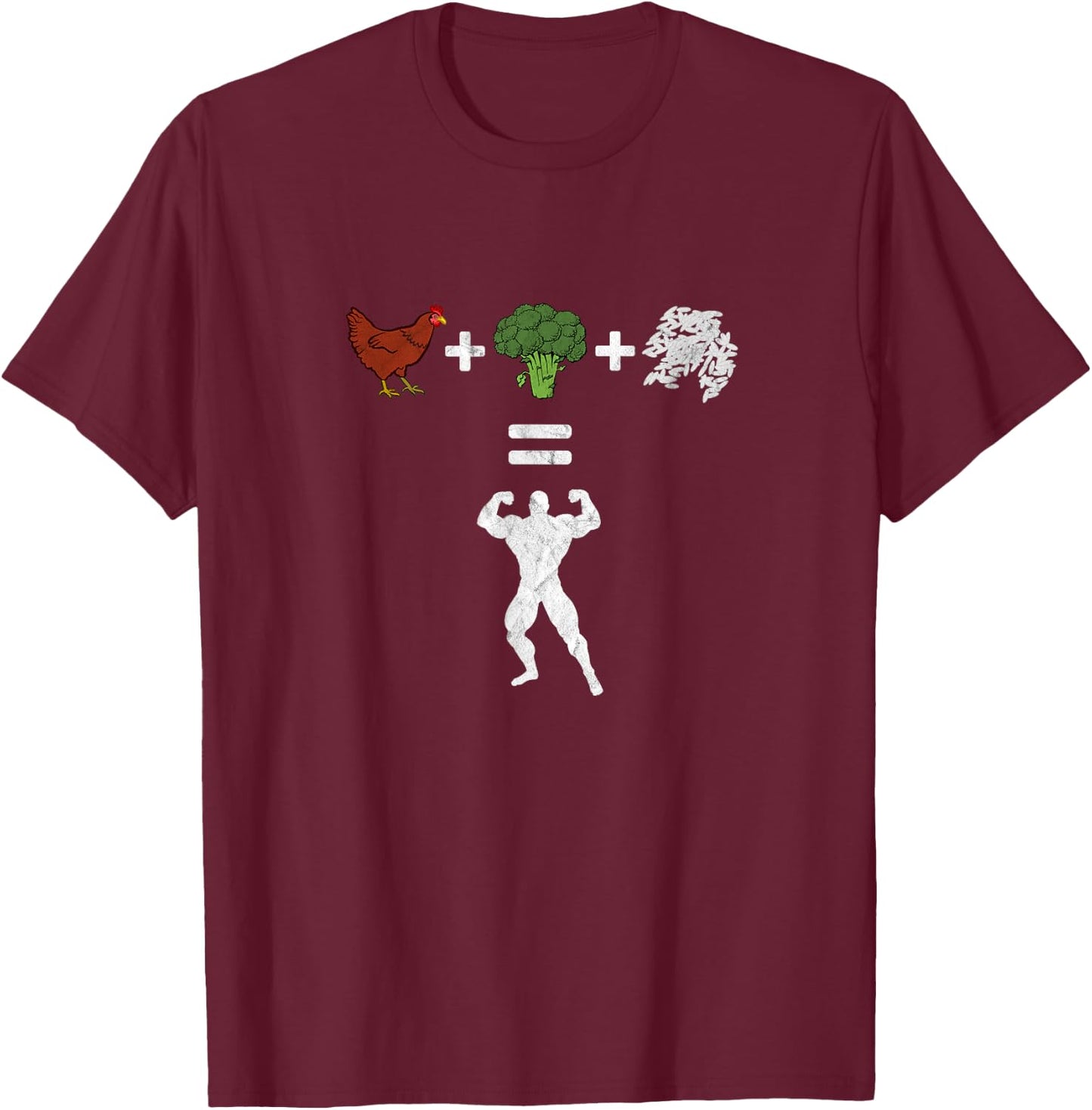 Chicken Broccoli Rice Bodybuilding Diet Funny Sport Workout T-Shirt - T-Shirt | Maroon