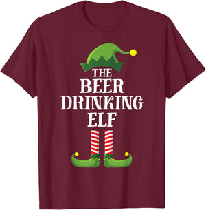 Beer Drinking Elf Matching Family Group Christmas Party PJ T-Shirt - T-Shirt | Maroon