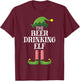 Beer Drinking Elf Matching Family Group Christmas Party PJ T-Shirt - T-Shirt | Maroon