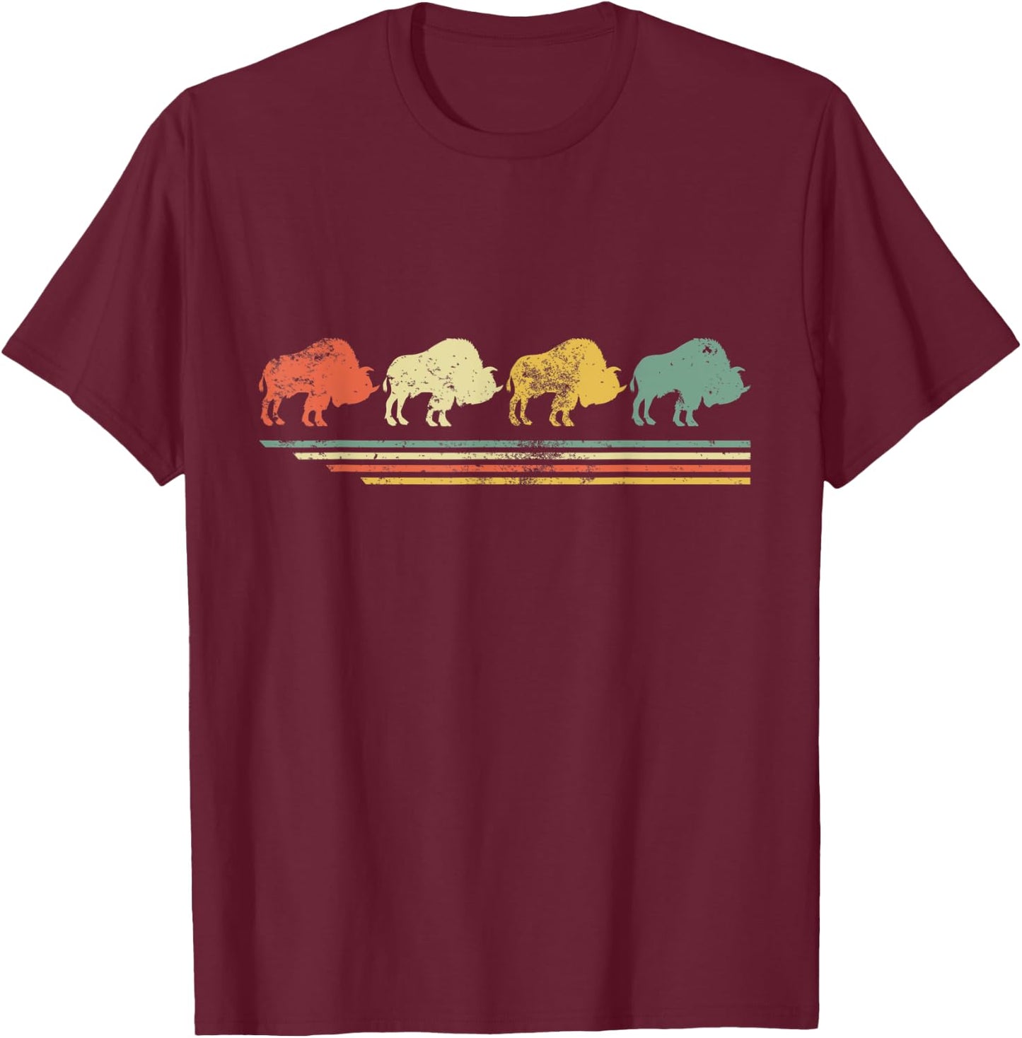 Retro Vintage Bison Lover Animal Gift Father Day T-Shirt - T-Shirt | Maroon