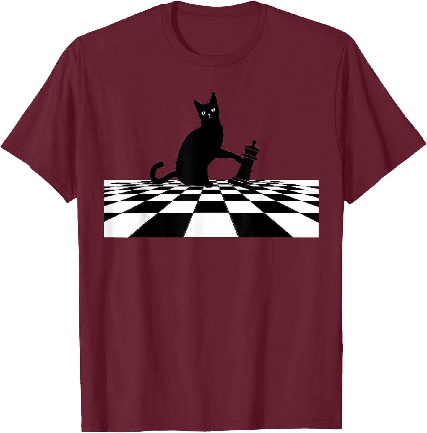 Ornery Cat Tipping Chess Piece Checkmate T-Shirt - T-Shirt | Maroon