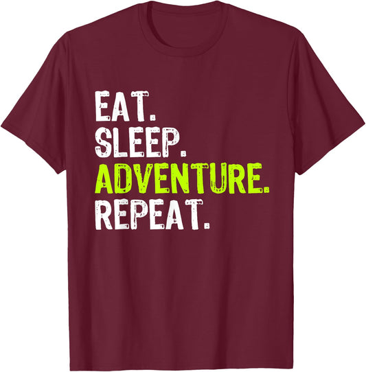 Eat Sleep Adventure Repeat Camping Outdoors T-Shirt - T-Shirt | Maroon