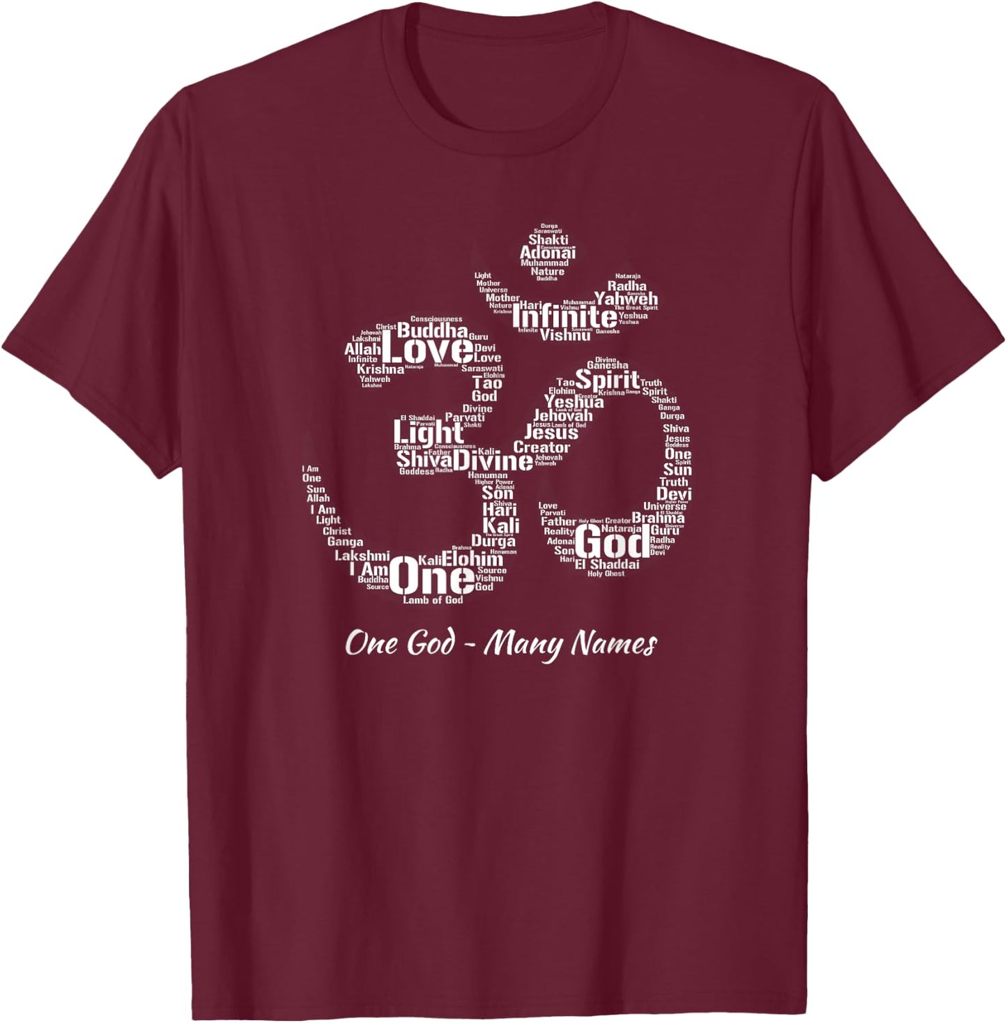 Names of God in Om Symbol Yoga Inspired Aum T-Shirt - T-Shirt | Maroon