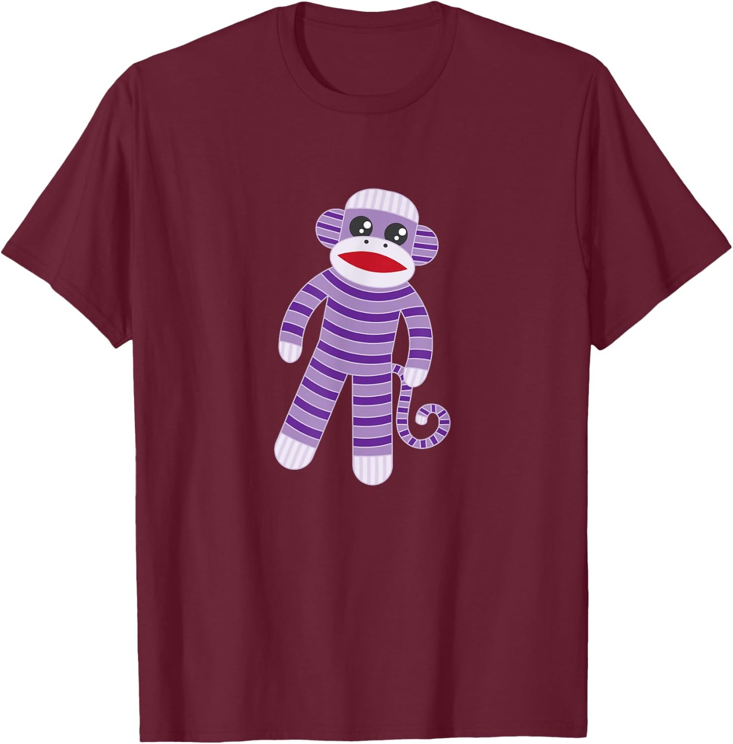 Cute Purple Striped Sock Monkey T-Shirt - T-Shirt | Maroon