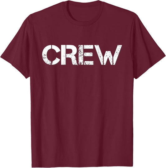 Black With Crew Stencil Type Text On Back For Bands T-Shirt - T-Shirt | Maroon