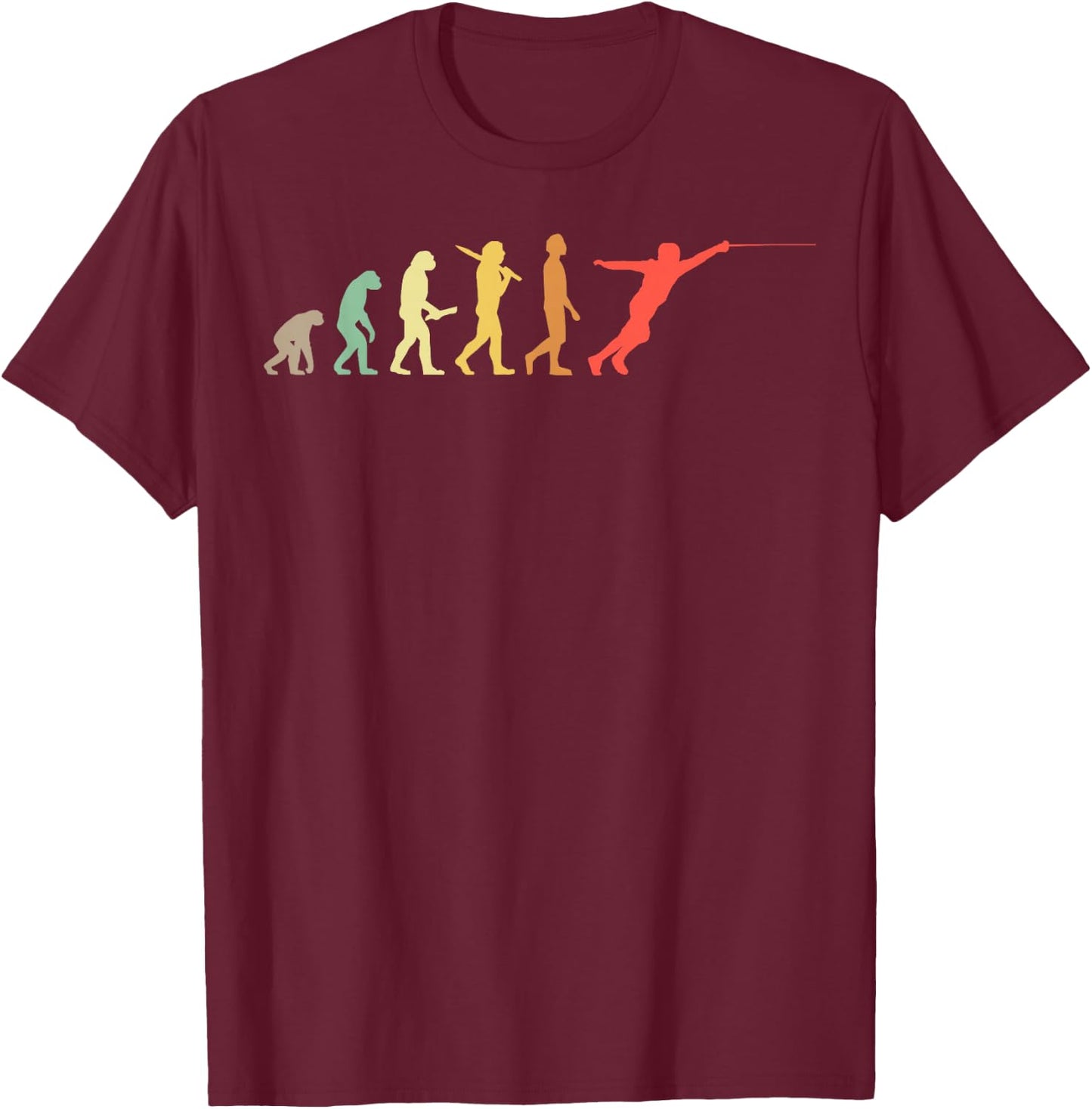 Retro Fencing Evolution Gift Fencers T-Shirt - T-Shirt | Maroon