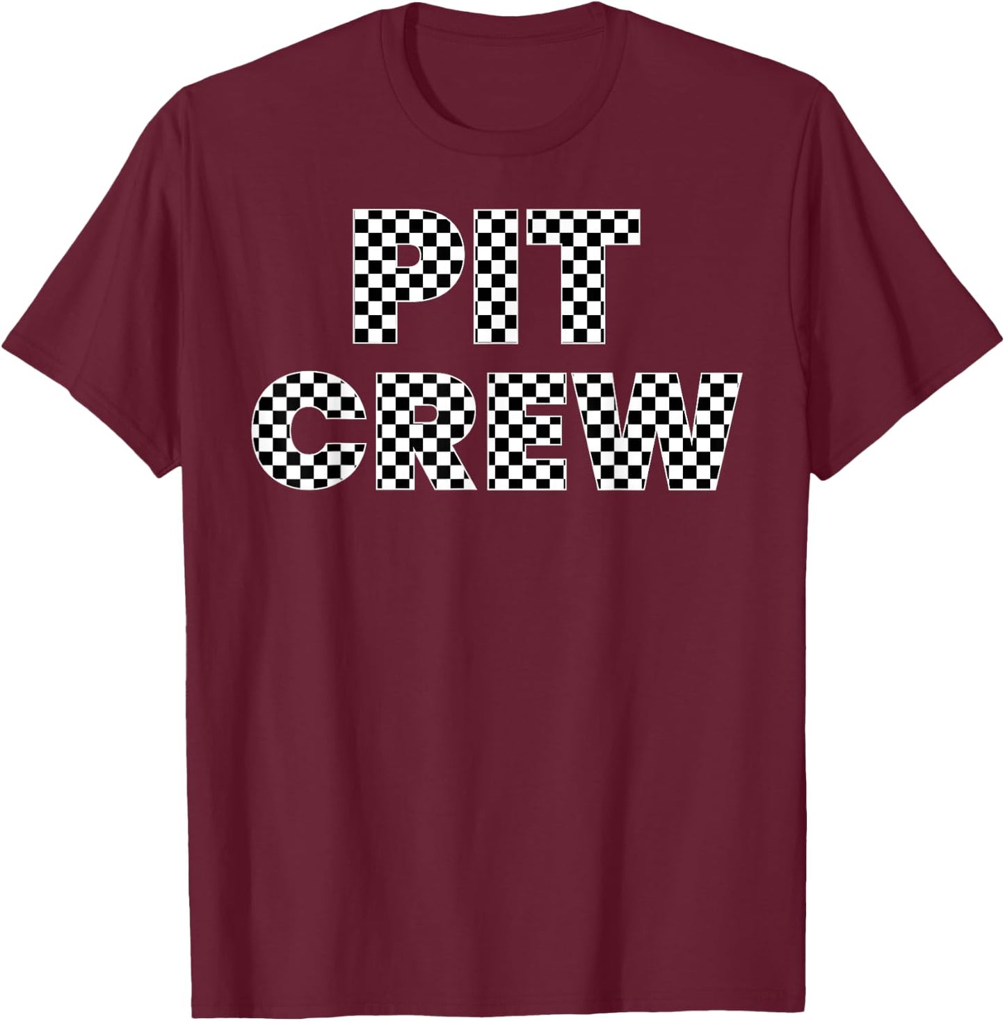 Checked Black White Pit Crew Plaid Race Racing T-Shirt - T-Shirt | Maroon