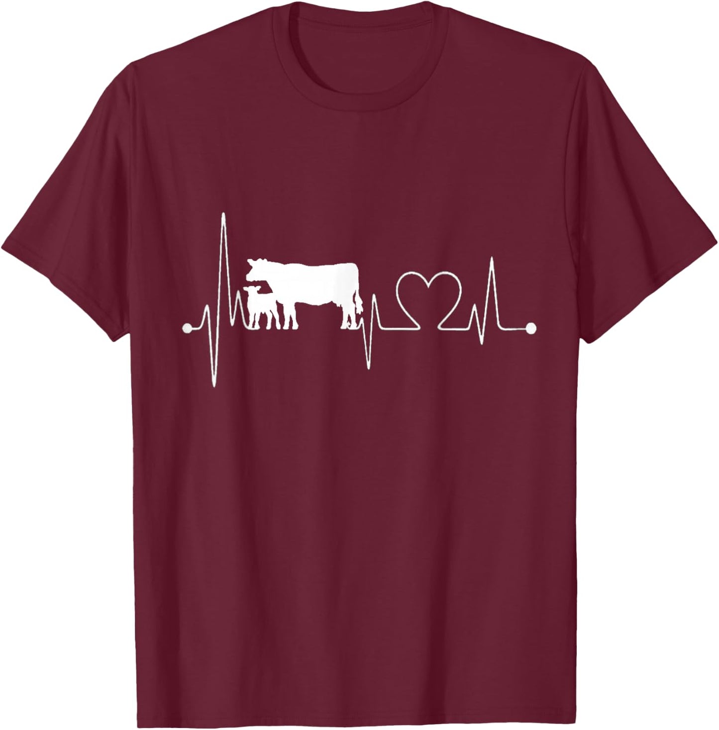 Cow Heartbeat Funny I Love My Cow Valve EKG T-Shirt - T-Shirt | Maroon
