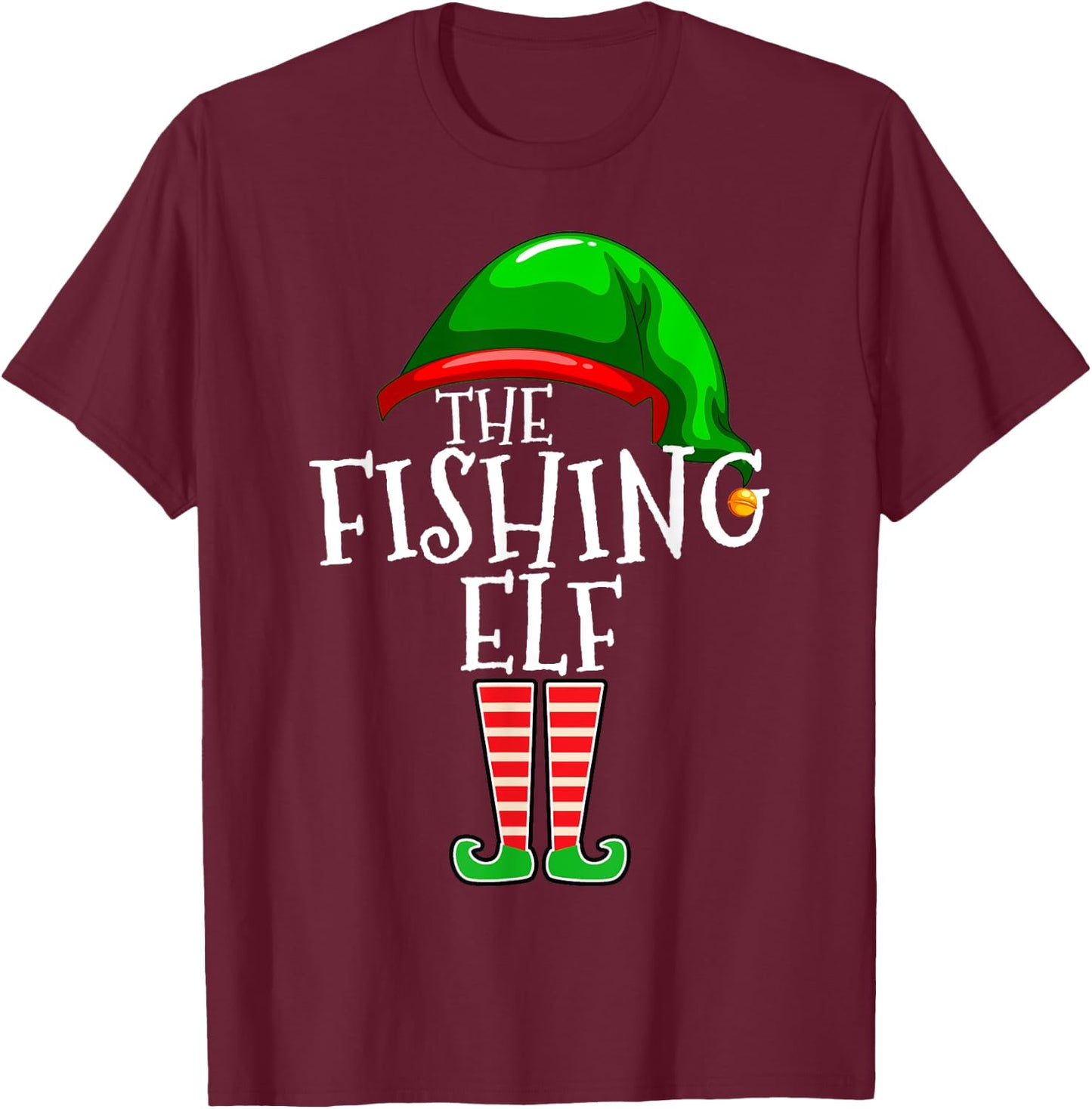 Fishing Elf Family Matching Group Christmas Gift Dad Pops T-Shirt - T-Shirt | Maroon
