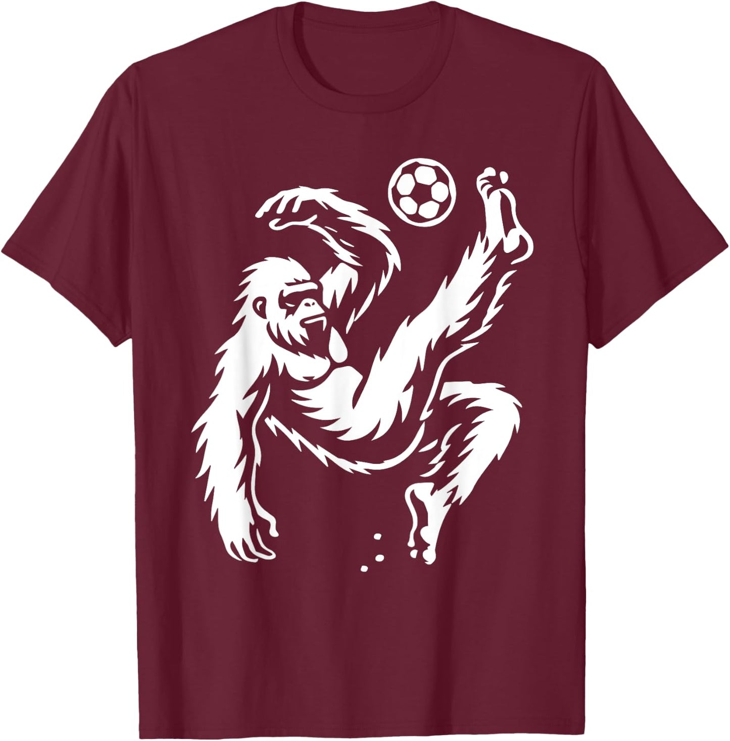 Funny Bigfoot Playing Soccer, Sasquatch Bicycle Kick Soccer T-Shirt - T-Shirt | Maroon