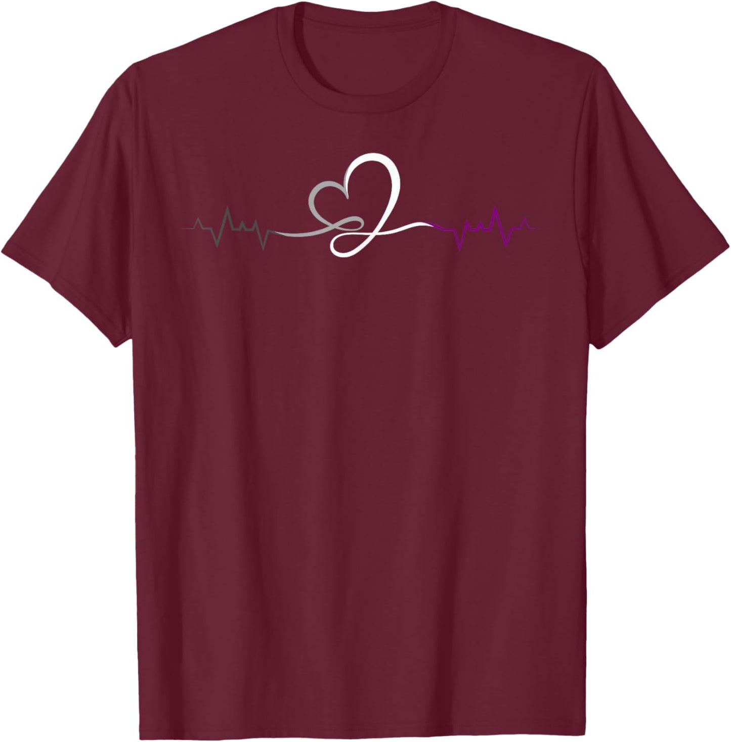 Ace Pride Elegant Heartbeat Line Asexual Colors T-Shirt - T-Shirt | Maroon