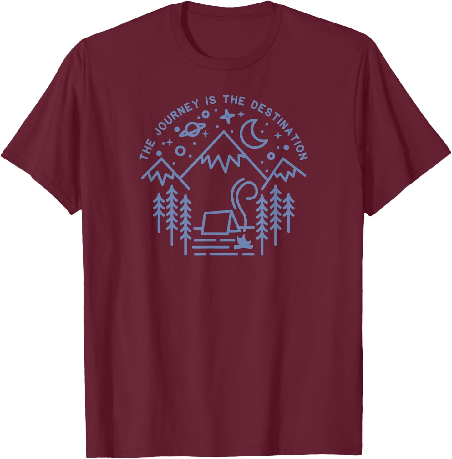 Camping Shirt Journey is the Destination Line Art Hiking Gif T-Shirt - T-Shirt | Maroon