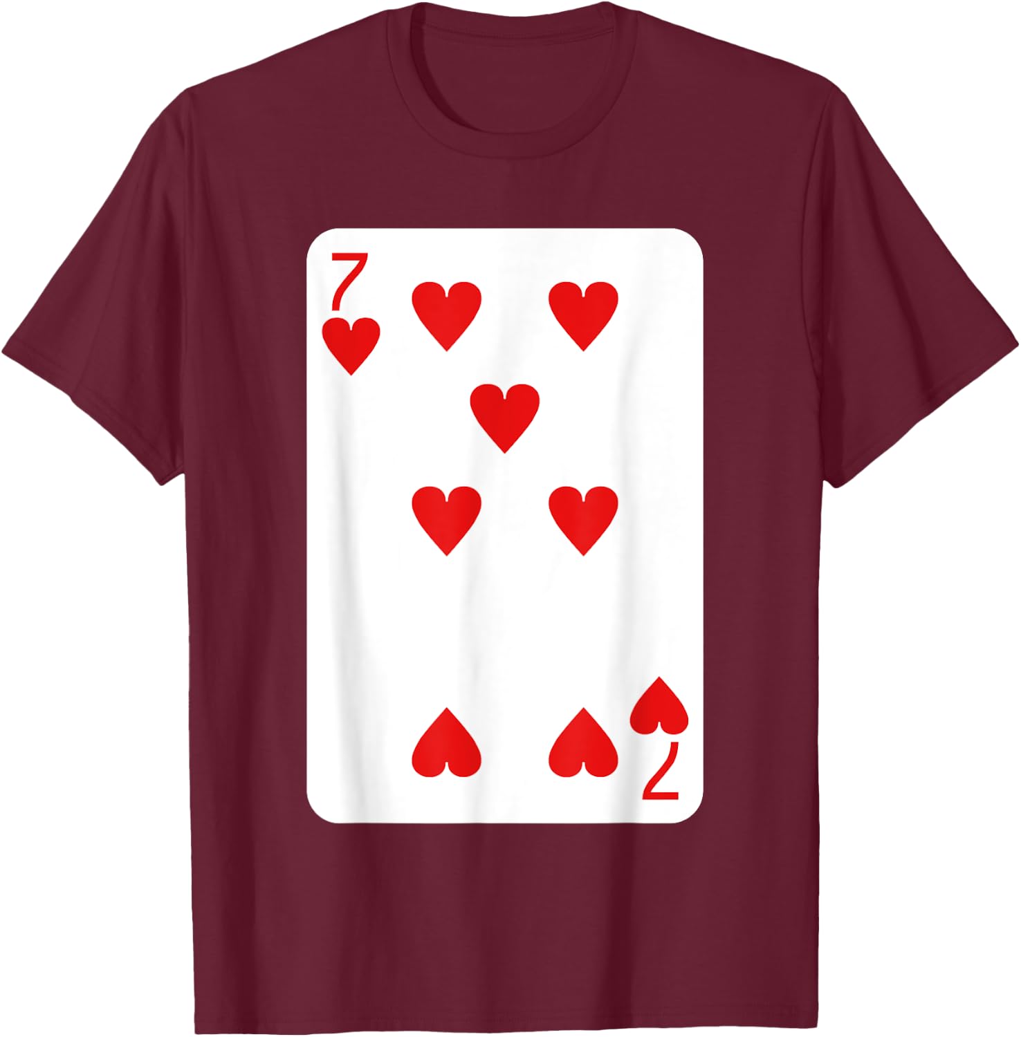 Seven Of Hearts Playing Cards Halloween Costume Casino Easy T-Shirt - T-Shirt | Maroon