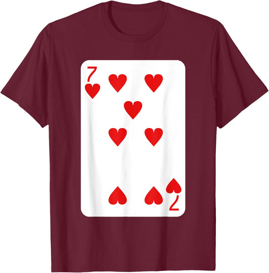 Seven Of Hearts Playing Cards Halloween Costume Casino Easy T-Shirt - T-Shirt | Maroon
