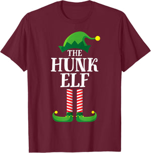 Hunk Elf Matching Family Group Christmas Party Pyjamas T-Shirt - T-Shirt | Maroon