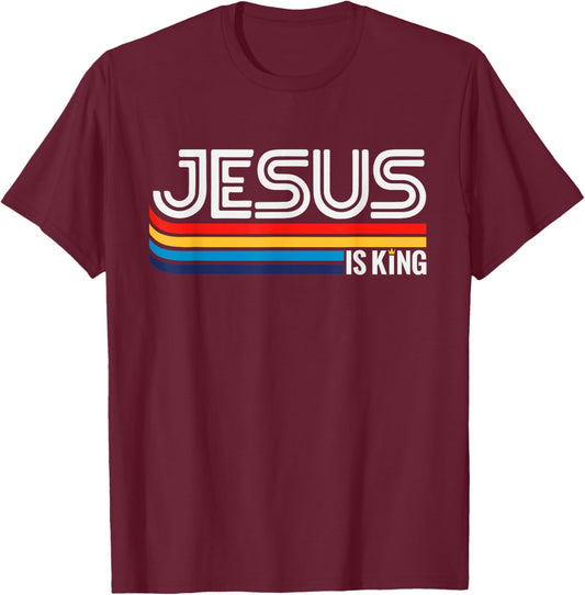 Jesus is King Retro Vintage Christian Shirt T-Shirt - T-Shirt | Maroon