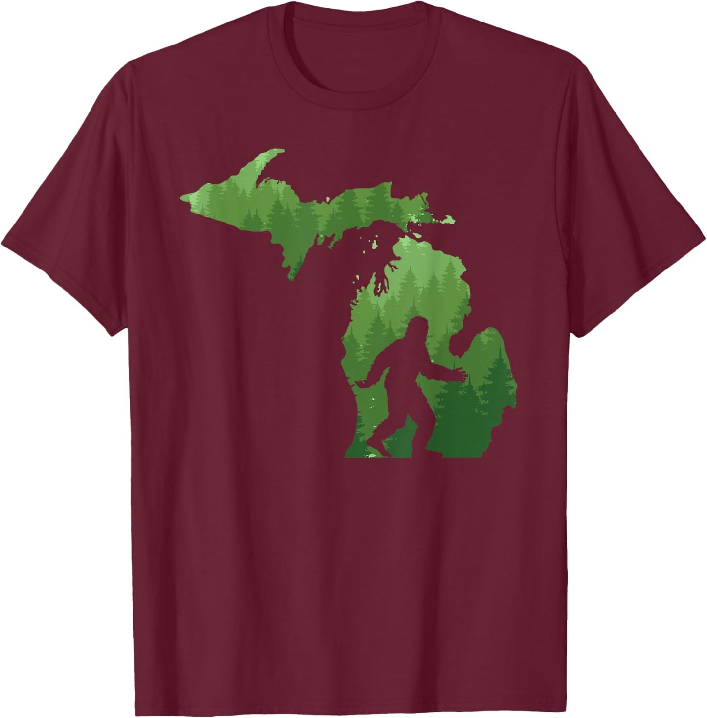 State of Michigan Map Bigfoot Shirt Funny Sasquatch Gift T-Shirt - T-Shirt | Maroon