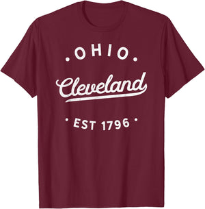 Classic Retro Vintage Cleveland Ohio 1796 USA Novelty T-Shirt - T-Shirt | Maroon