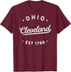 Classic Retro Vintage Cleveland Ohio 1796 USA Novelty T-Shirt - T-Shirt | Maroon