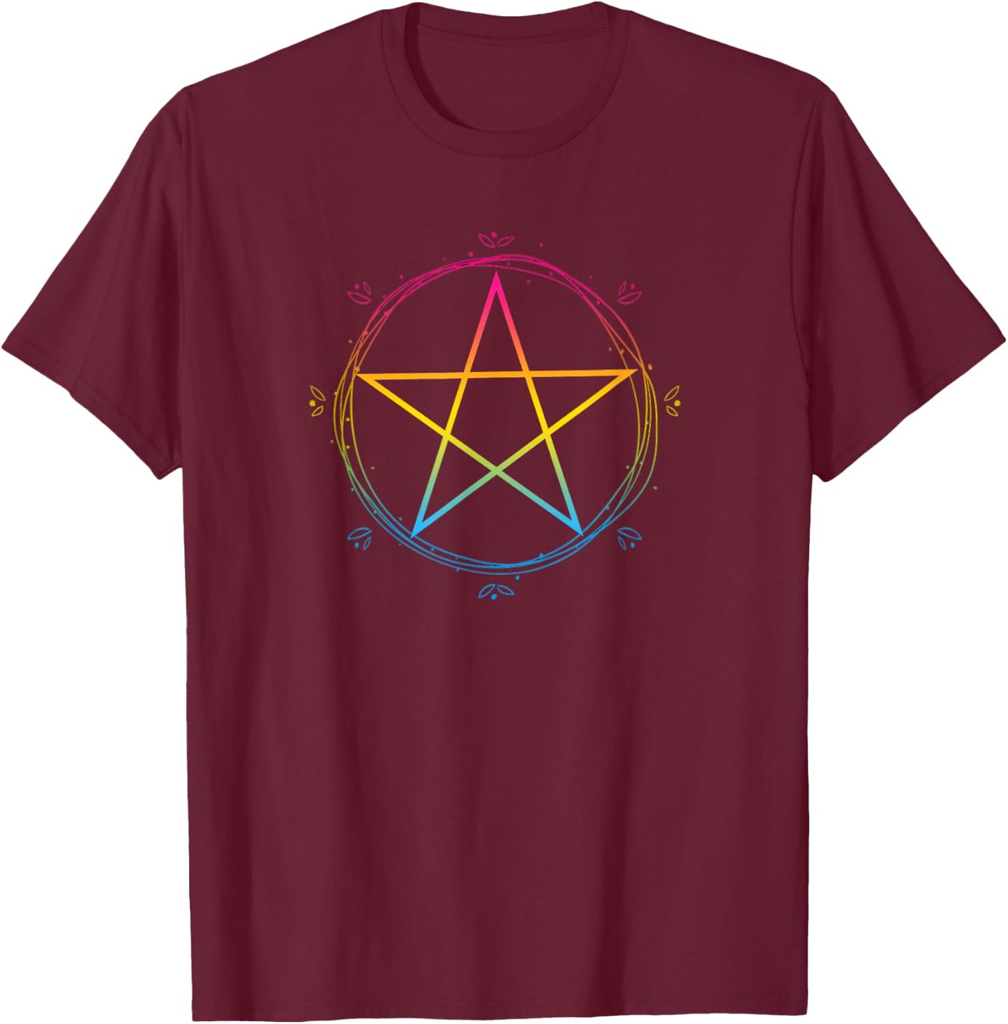 Pansexual Pentagram Wiccan Pagan Pan Pride Flag Boho Floral T-Shirt - T-Shirt | Maroon