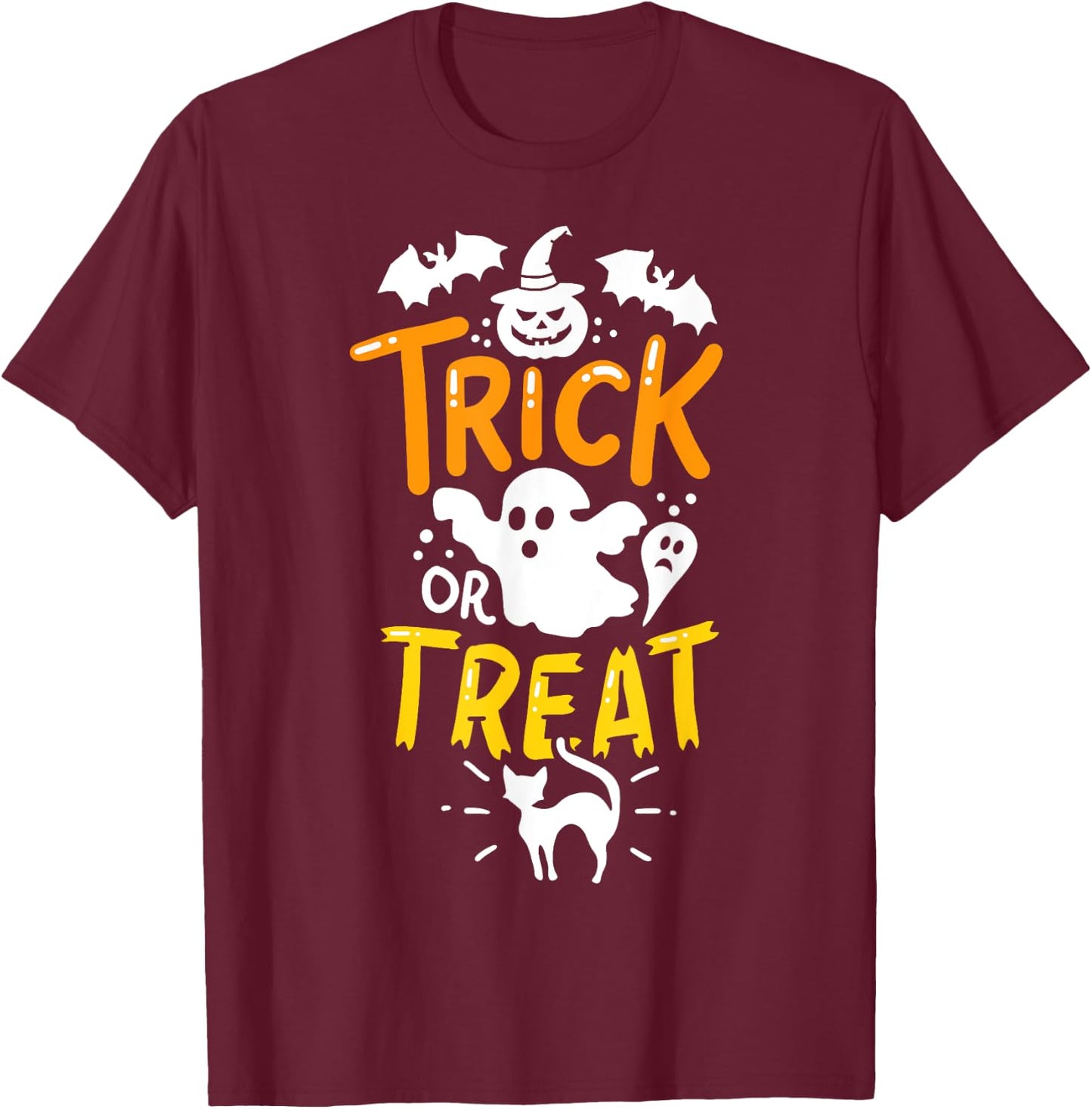 Happy Halloween Shirt Trick Or Treat Party Ghost Bat T-Shirt - T-Shirt | Maroon