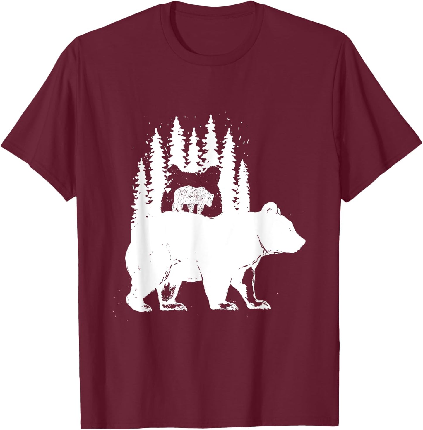 Little Bear Over Bear Unique Silhouette Animal T-Shirt - T-Shirt | Maroon