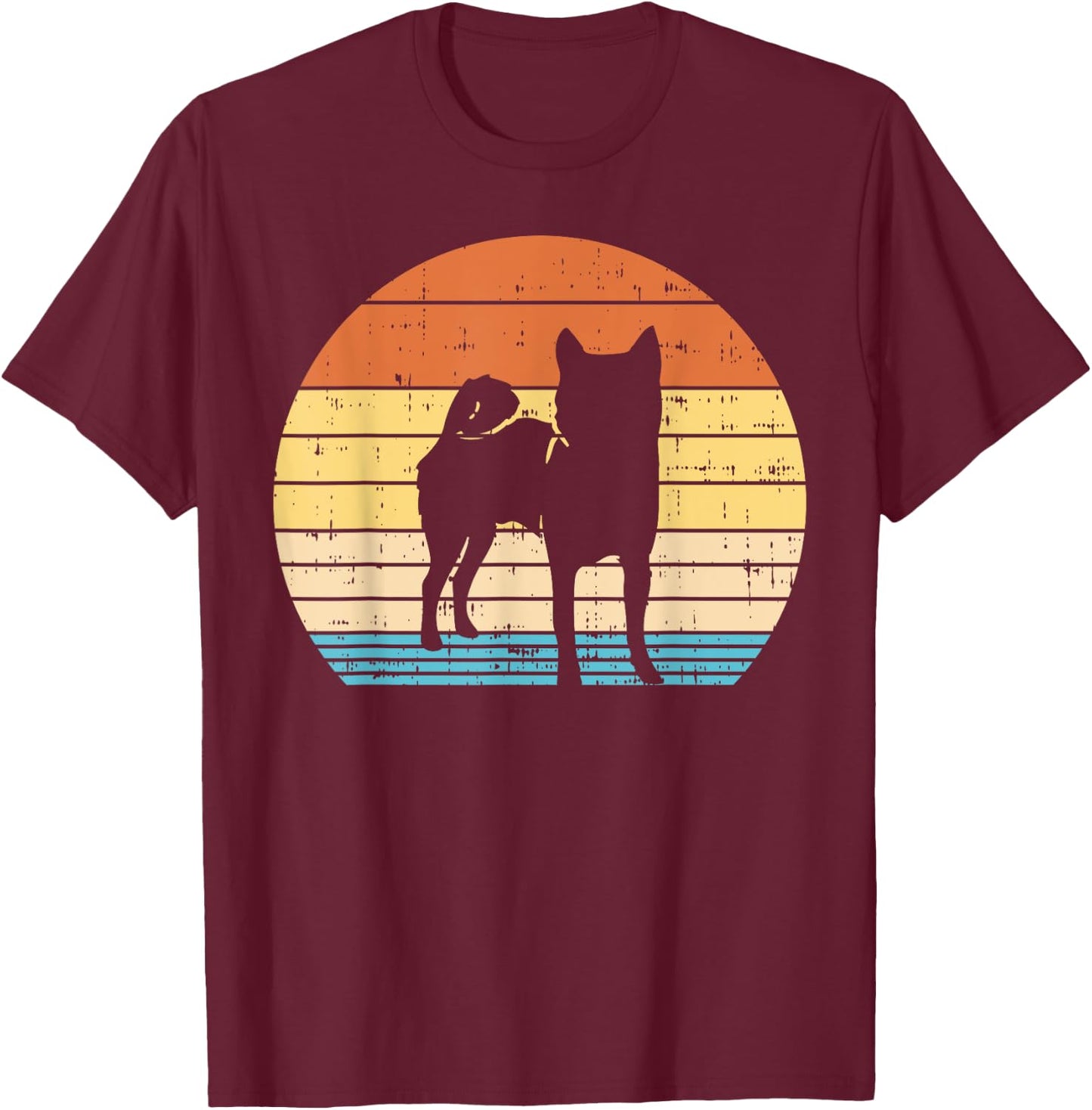 Retro Sunset Shiba Inu Silhouette Vintage Dog Owner Gift Men Women Girls Kids T-Shirt - T-Shirt | Maroon