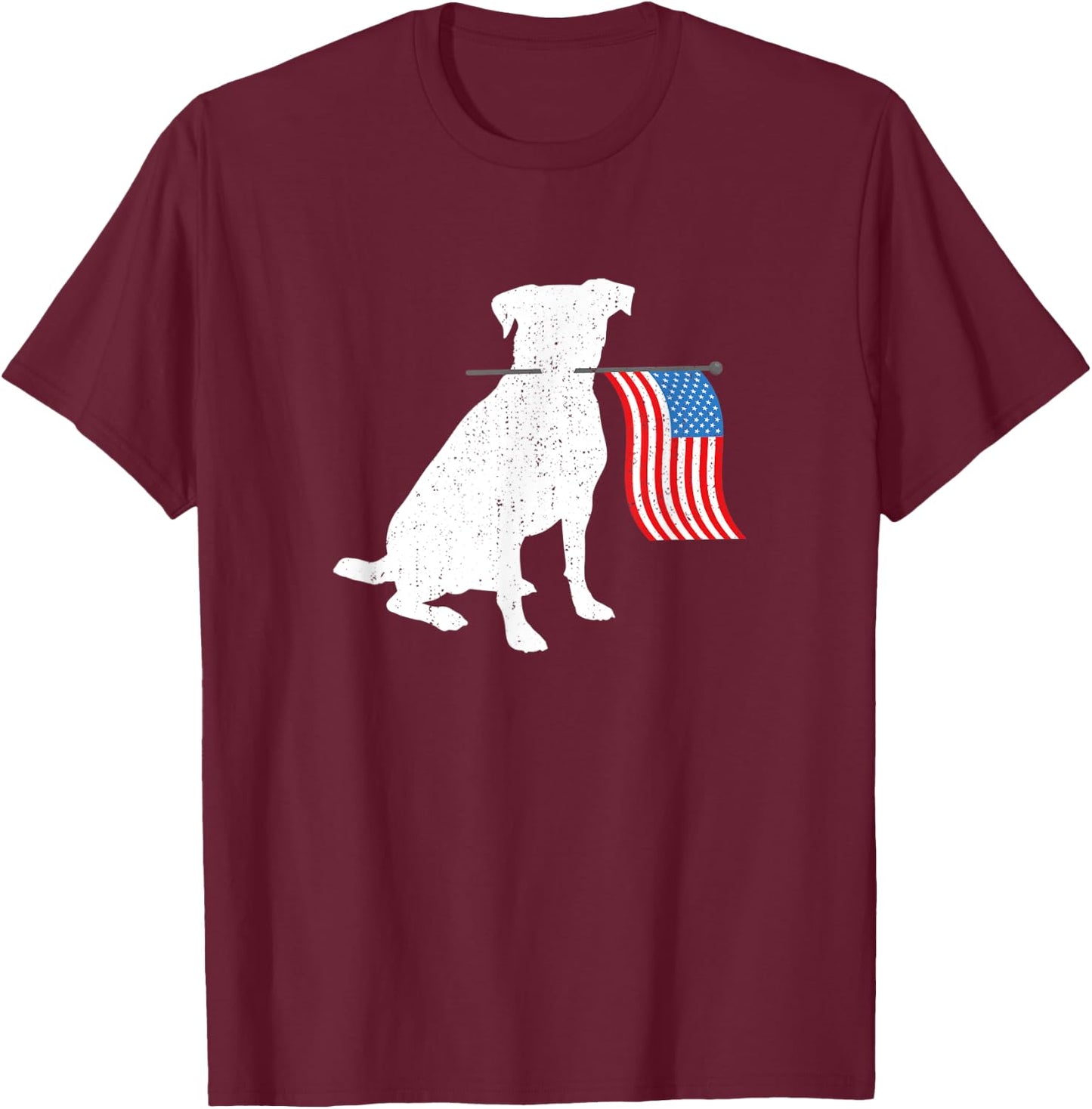American Labrador Dog Holding July 4th Patriotic USA Flag Women Kids Men T-Shirt - T-Shirt | Maroon