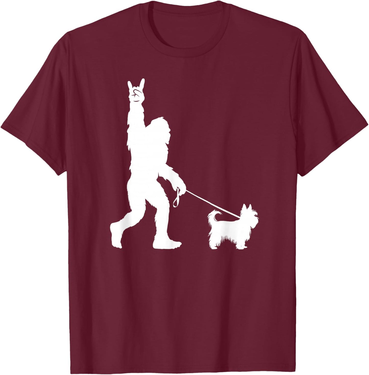 Bigfoot Walking Yorkshire Terrier Sasquatch Yorkie Dog T-Shirt - T-Shirt | Maroon