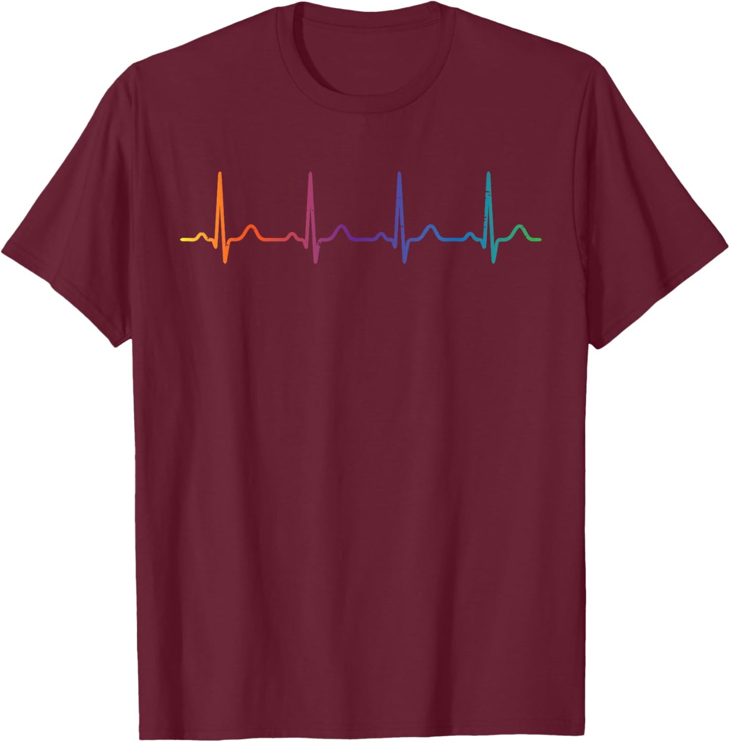 Gay Rainbow Heartbeat Cool LGBTQ Pride Flag Pulse Men Women T-Shirt - T-Shirt | Maroon