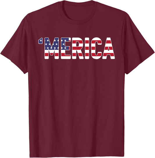 'Merica - Patriotic Flag USA United States America Novelty T-Shirt - T-Shirt | Maroon