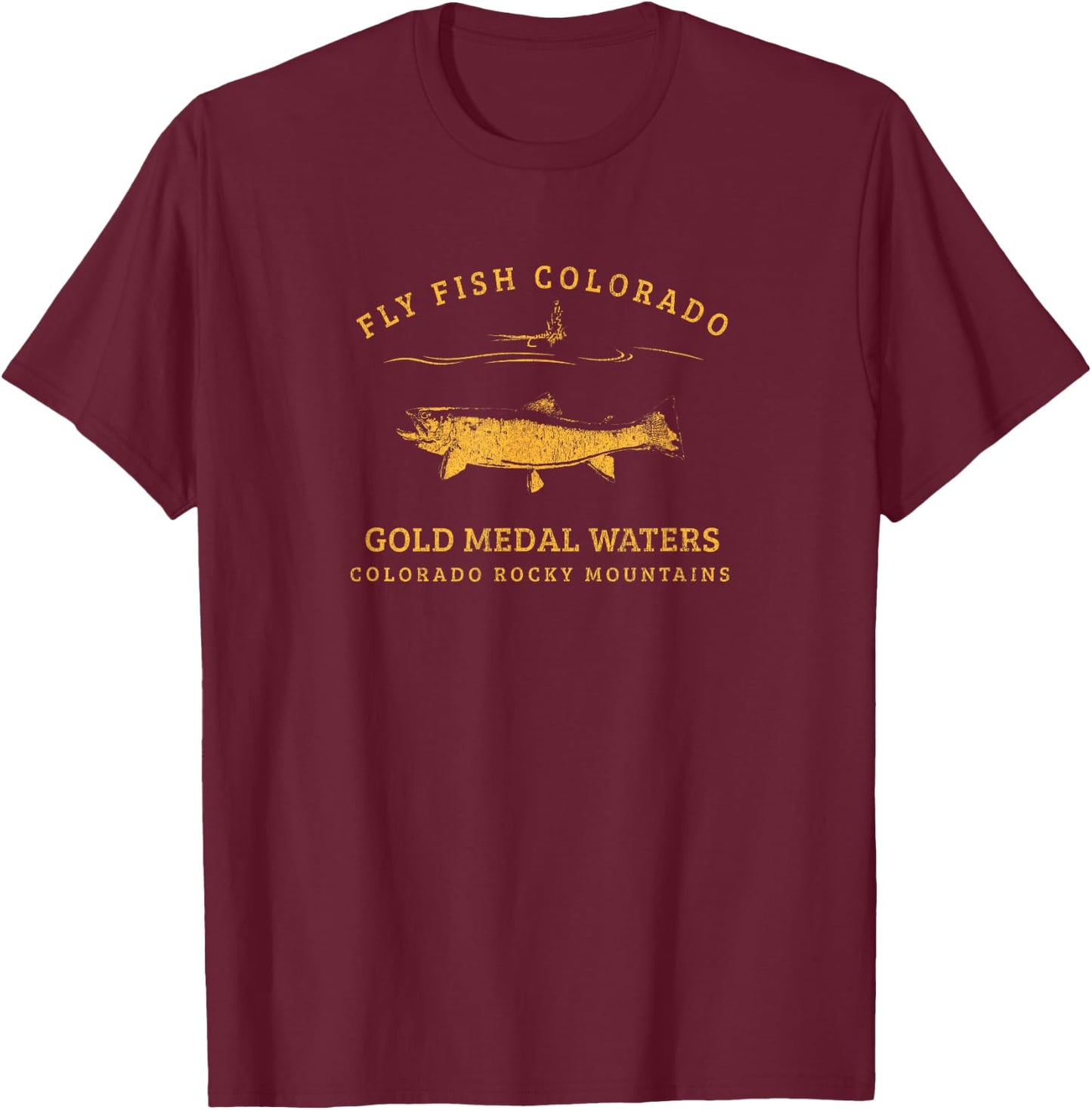 Retro-style Colorado Trout Fly Fishing T-Shirt - T-Shirt | Maroon