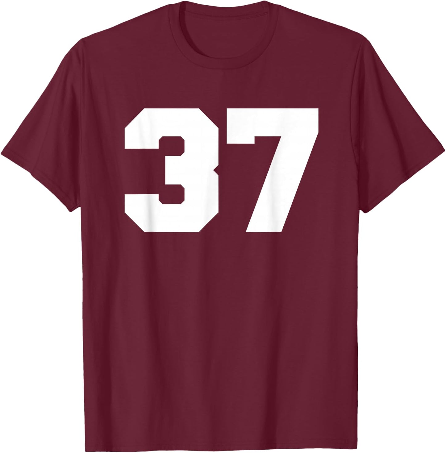Number 37 Sports Jersey Player #37 Fan FRONT Print Varsity T-Shirt - T-Shirt | Maroon