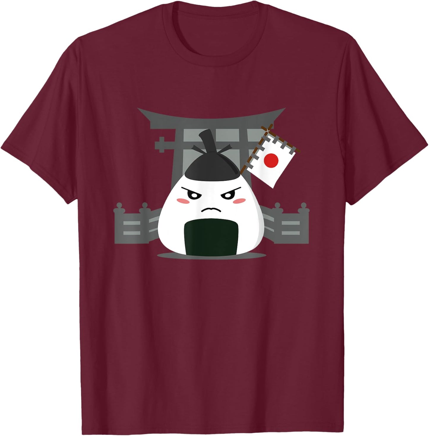 Angry Onigiri - Kawaii Japanese Food T-Shirt - T-Shirt | Maroon