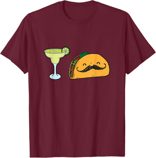 Fun Taco Mustache Margarita With Lime Mexican Food ! T-Shirt - T-Shirt | Maroon