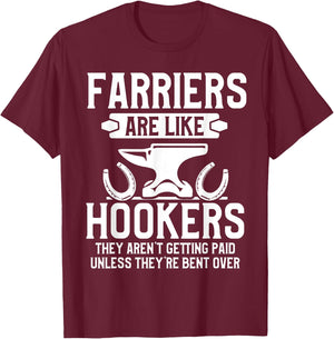 Farrier Bent Horseshoe Hoof Trimming Equine Shoeing T-Shirt - T-Shirt | Maroon