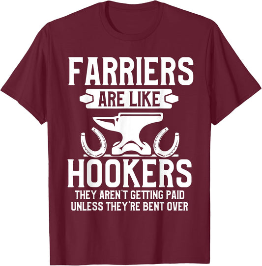 Farrier Bent Horseshoe Hoof Trimming Equine Shoeing T-Shirt - T-Shirt | Maroon