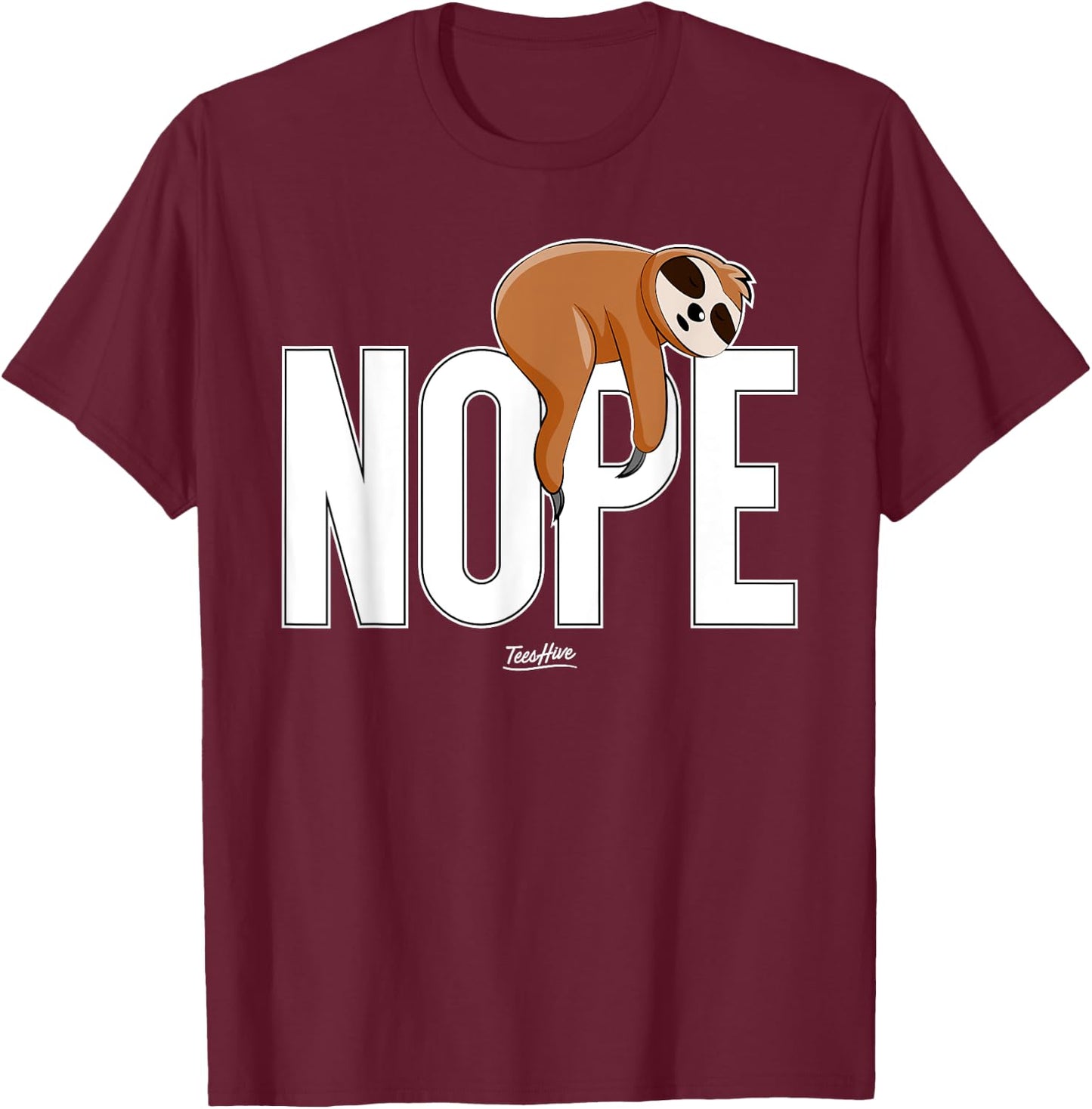 Men Nope Sloth T-Shirt - T-Shirt | Maroon
