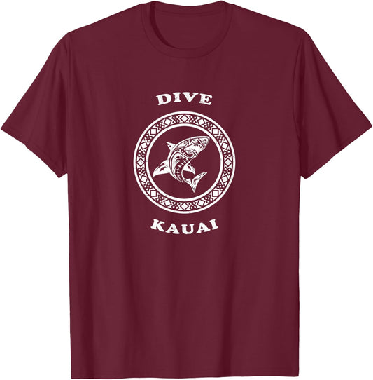 Dive Kauai Vintage Tribal Shark Vacation Diving Gift T-Shirt - T-Shirt | Maroon