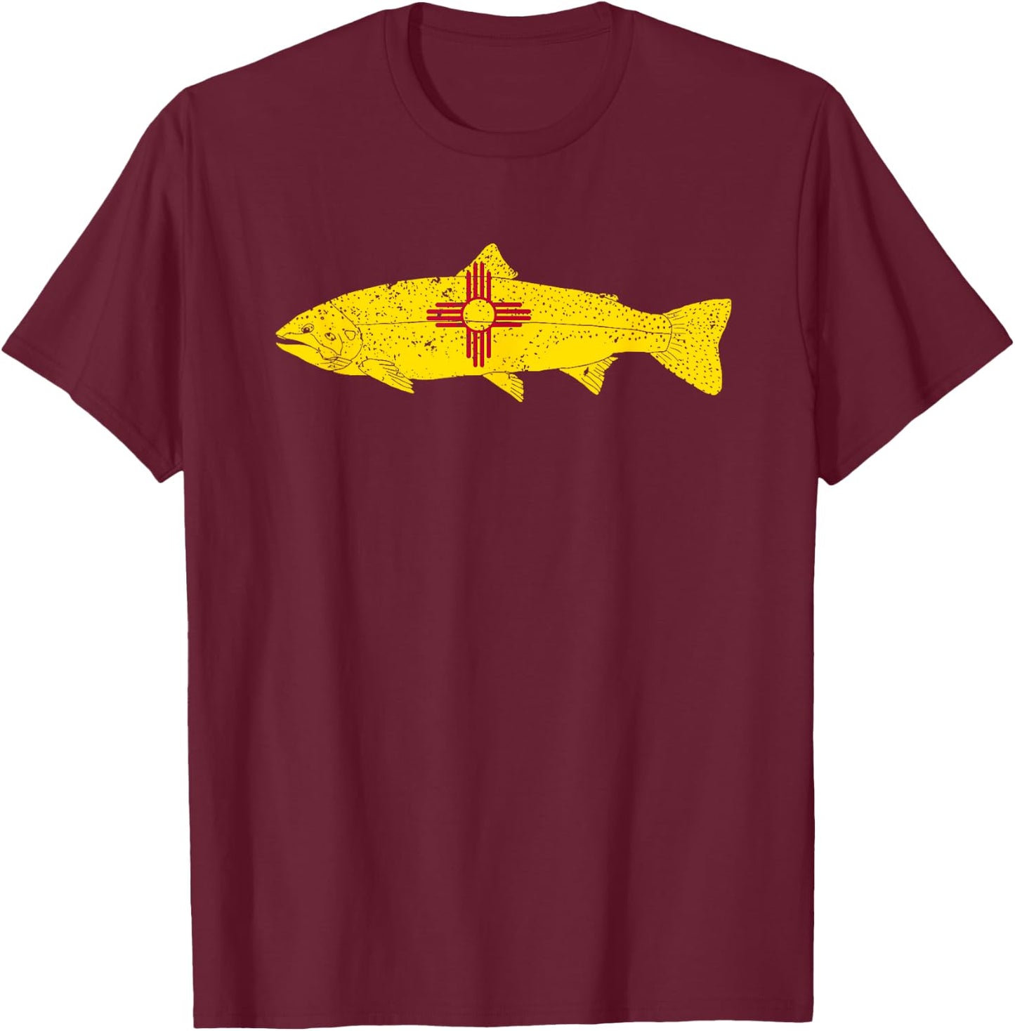 State of New Mexico Fishing Flag - Vintage Fish Trout T-Shirt - T-Shirt | Maroon