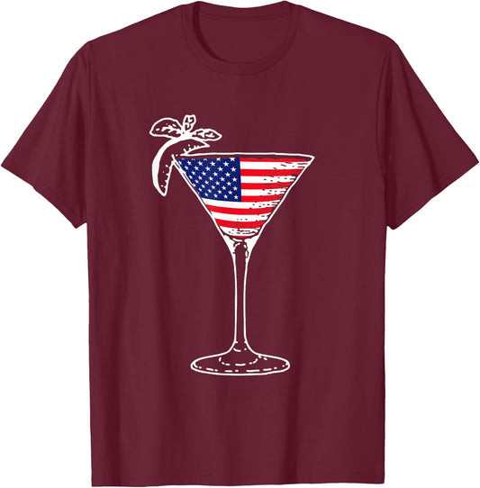 4th of July USA American Flag Martini Cocktail Funny Gift T- Women Men T-Shirt - T-Shirt | Maroon