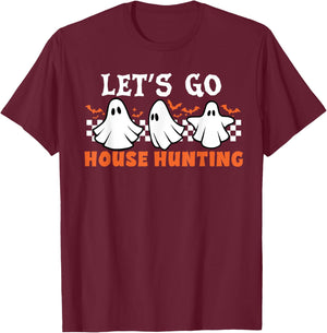 Retro Let's Go House Hunting Ghost Real Estate Halloween T-Shirt - T-Shirt | Maroon