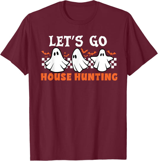 Retro Let's Go House Hunting Ghost Real Estate Halloween T-Shirt - T-Shirt | Maroon
