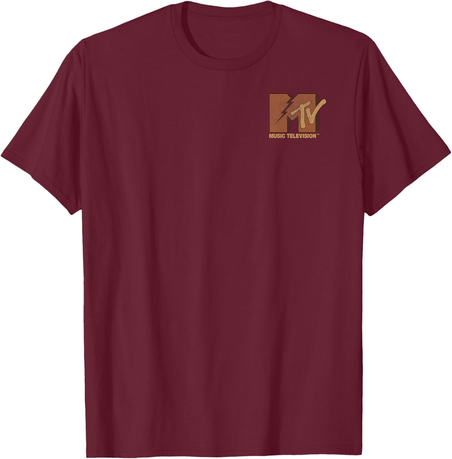 MTV Lightning Bolt Music Television Pocket Logo T-Shirt - T-Shirt | Maroon