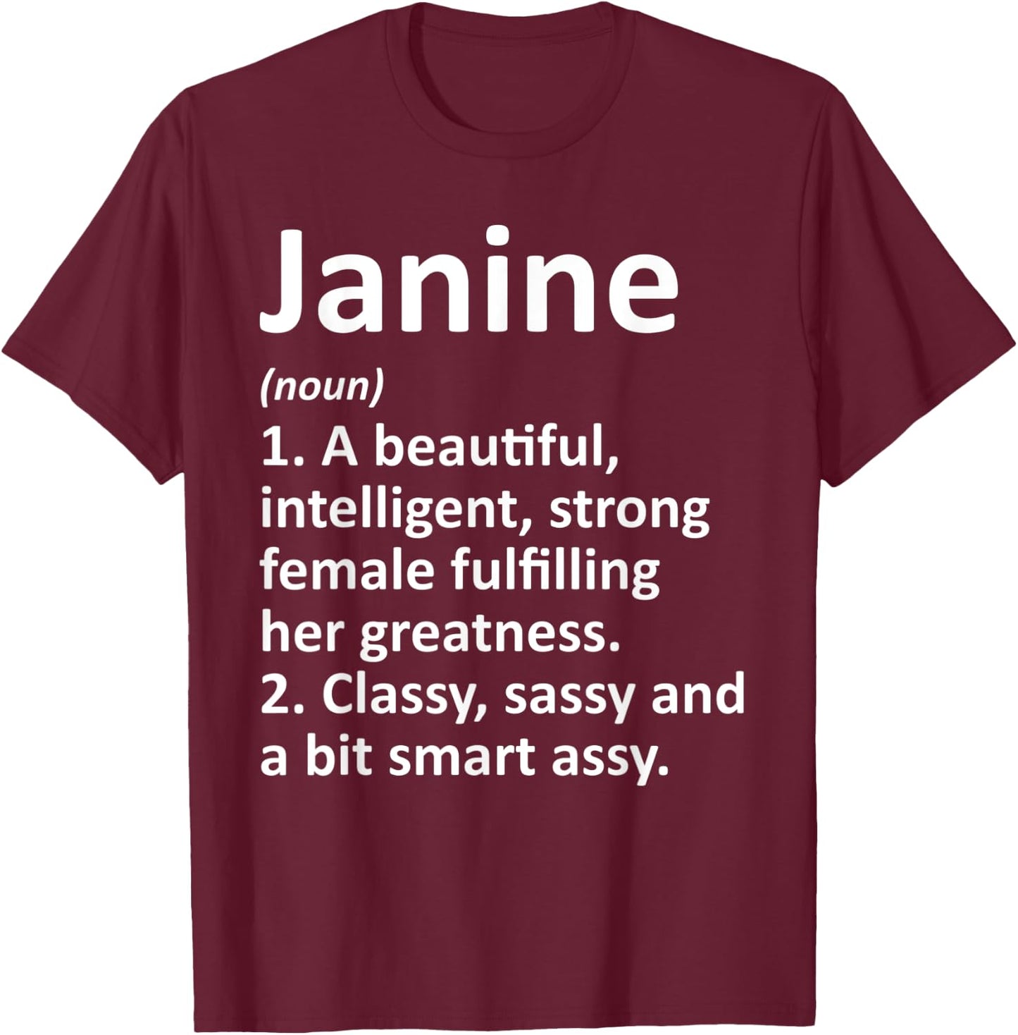 JANINE Definition Personalized Name Funny Christmas Gift T-Shirt - T-Shirt | Maroon