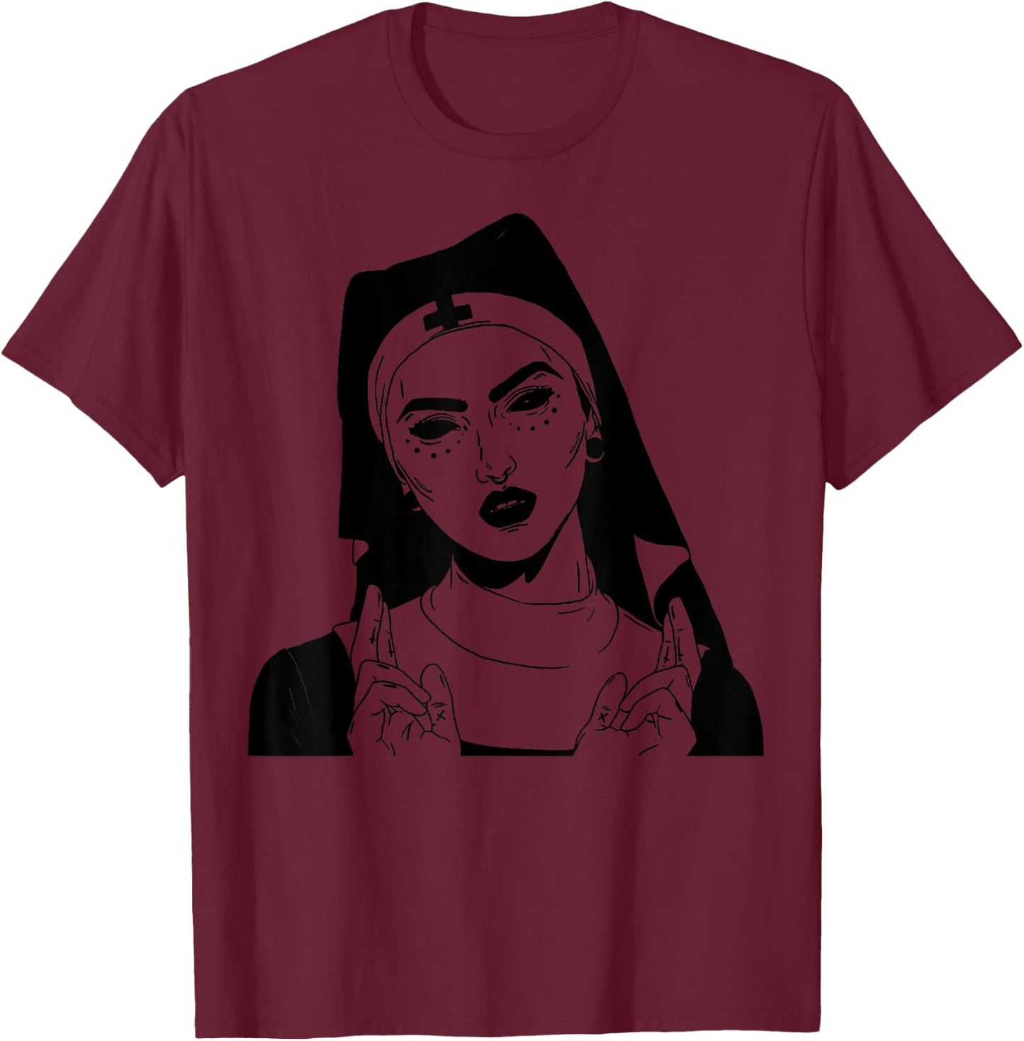 Demonic Satanic Nun Vintage Demon Halloween Party Costume T-Shirt - T-Shirt | Maroon