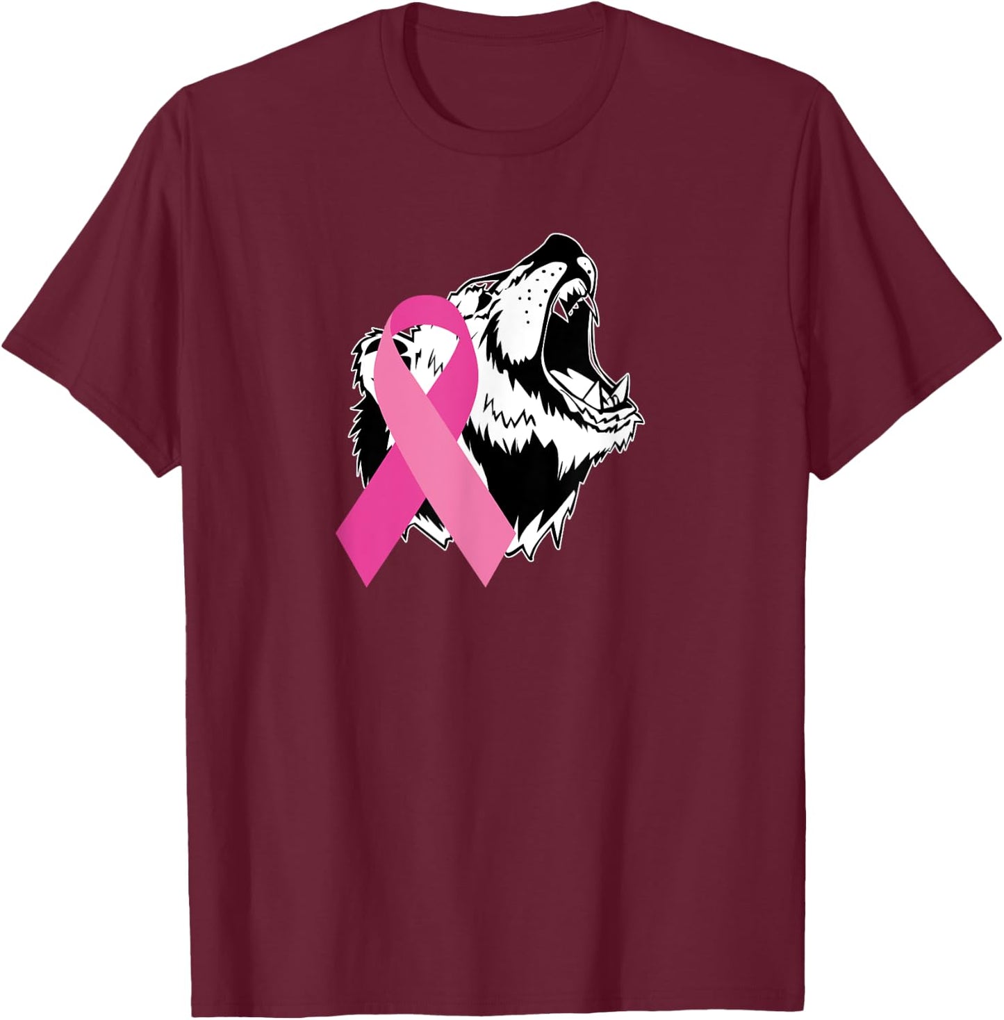 Bear Pink Breast Cancer Awareness T-Shirt - T-Shirt | Maroon