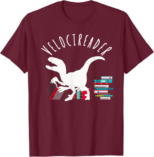 Velocireader Awesome Dinosaur Velociraptor Back To School T-Shirt - T-Shirt | Maroon