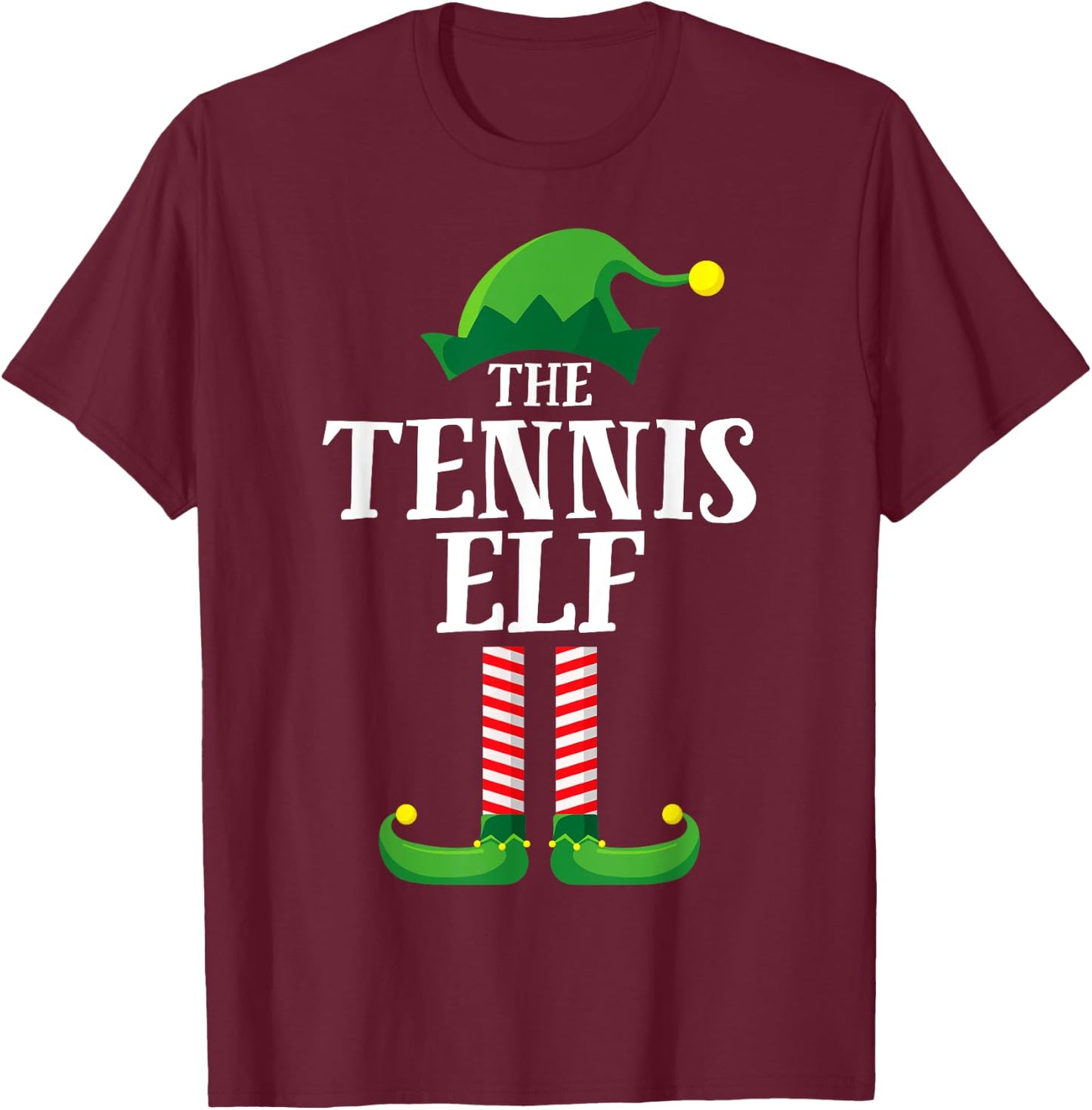 Tennis Elf Matching Family Group Christmas Party Pyjamas T-Shirt - T-Shirt | Maroon